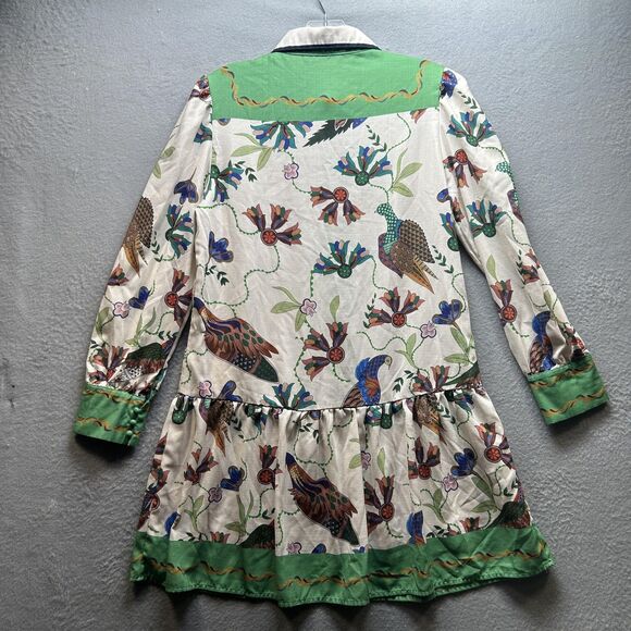 Boho Kelly Green Dress Womens Small Long Sleeve Indie Granola‎ Vintage Botanical - Picture 2 of 10